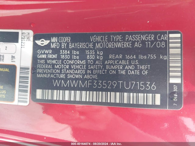 2009 MINI COOPER WMWMF33529TU71536 Photo 8