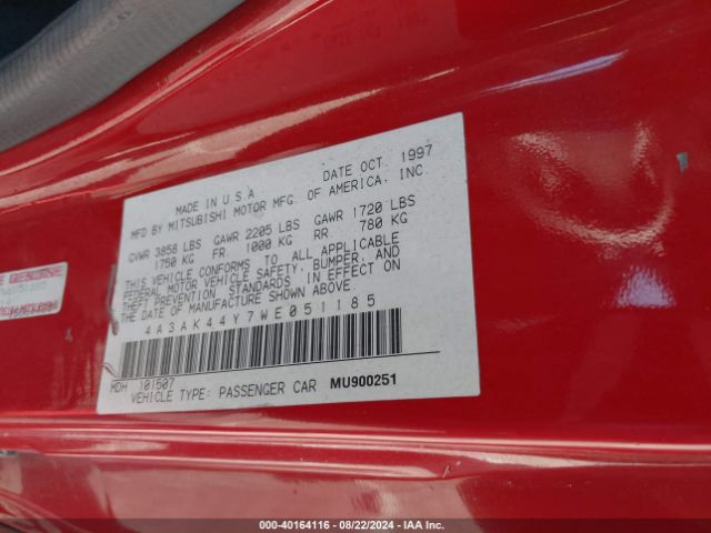 1998 MITSUBISHI ECLIPSE 4A3AK44Y7WE051185 Photo 8