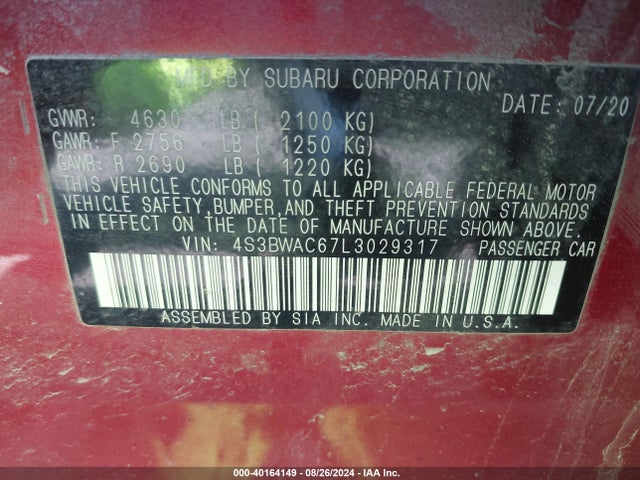4S3BWAC67L3029317 Subaru Legacy Premium