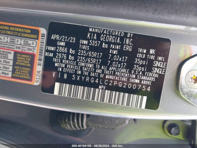 5XYRG4LC2PG200754 KIA SORENTO LX