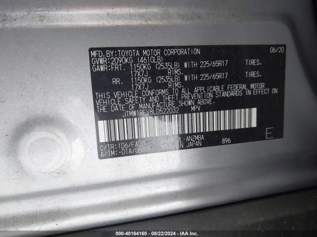 Toyota Rav4 Xle 2020 JTMW1RFV8LD522032 Image 9