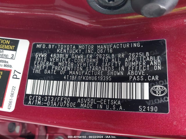 Toyota CAMRY SE 2017 4T1BF1FK0HU619395 Image 9