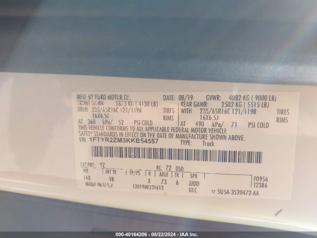 Ford Transit-250 2019 1FTYR2ZM3KKB54557 Image 9