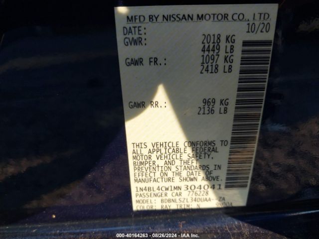 1N4BL4CW1MN304041 Nissan Altima Sr Intelligent Awd