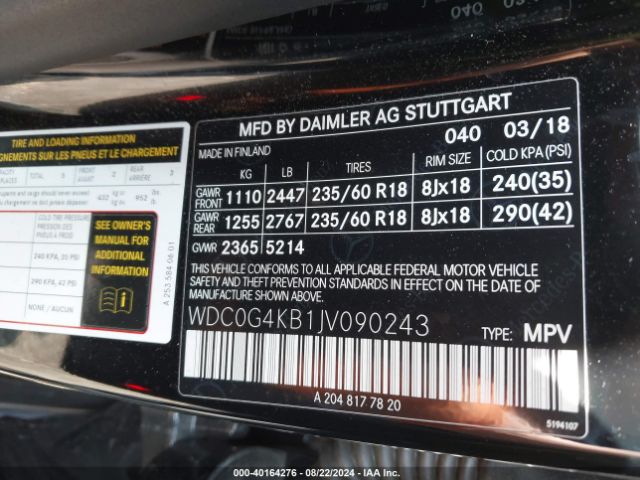 WDC0G4KB1JV090243 Mercedes-Benz Glc 300 4matic