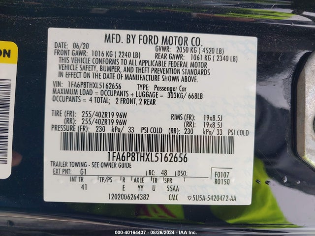Ford Mustang Ecoboost Premium Fastback 2020 1FA6P8THXL5162656 Image 9