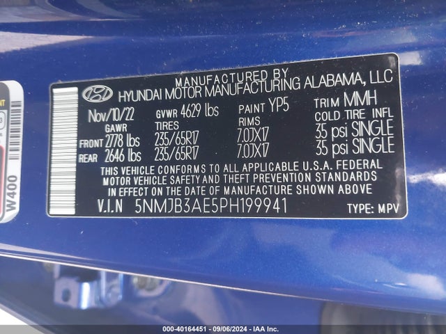5NMJB3AE5PH199941 Hyundai TUCSON SEL