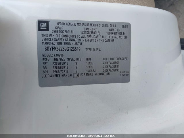 2009 CADILLAC ESCALADE EXT 3GYFK52239G123519 Photo 8