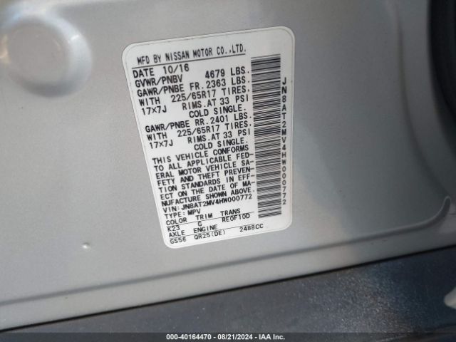 JN8AT2MV4HW000772 Nissan ROGUE S
