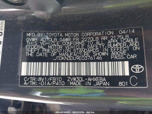 Toyota Prius Two 2014 JTDKN3DU9E0376146 Image 9