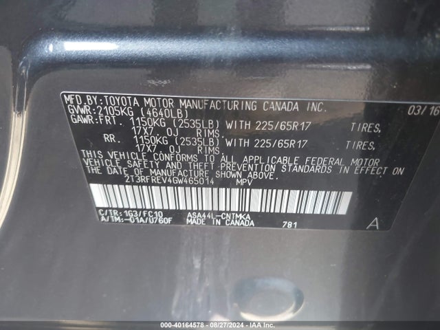 Toyota Rav4 Xle 2016 2T3RFREV4GW465014 Image 9