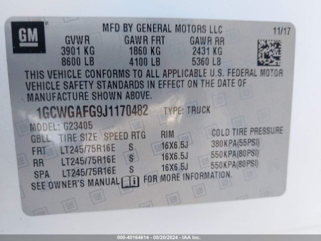 1GCWGAFG9J1170482 Chevrolet Express 2500 Work Van