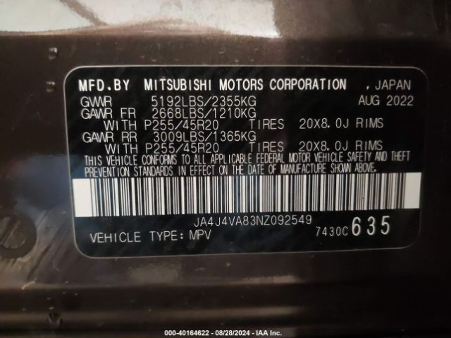 2022 MITSUBISHI OUTLANDER JA4J4VA83NZ092549 Photo 8