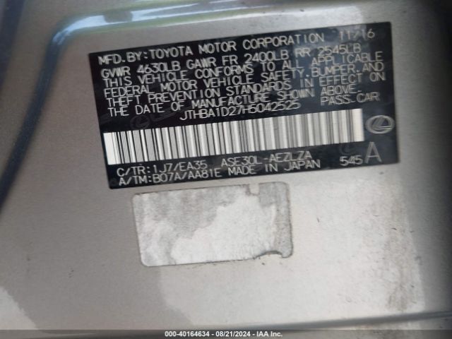 JTHBA1D27H5042525 Lexus IS 200T