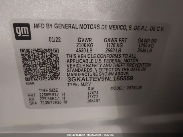 3GKALTEV9NL165559 GMC Terrain Awd Sle