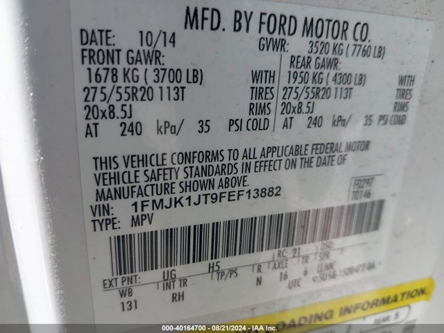 Ford Expedition El King Ranch 2015 1FMJK1JT9FEF13882 Image 9