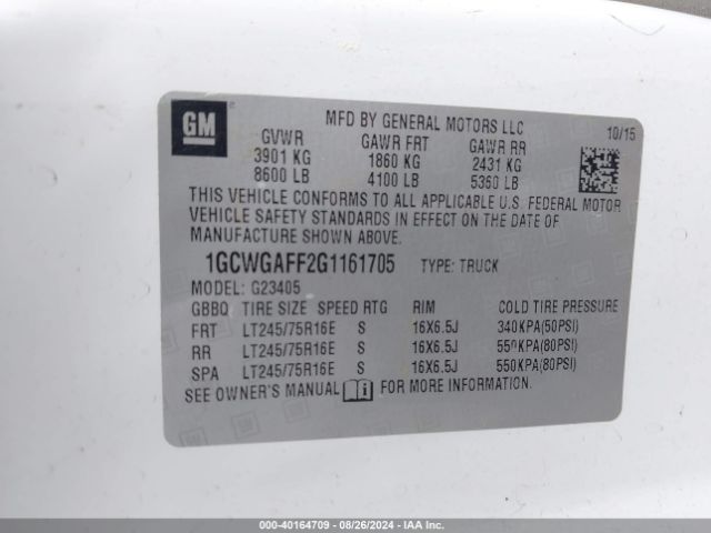 1GCWGAFF2G1161705 Chevrolet Express 2500 Work Van