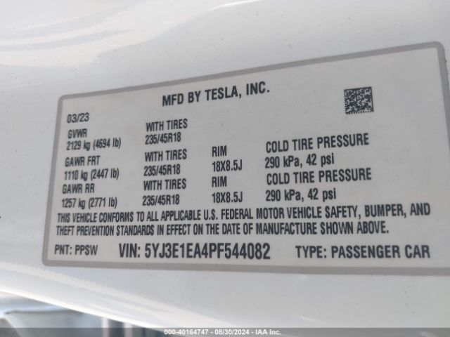 5YJ3E1EA4PF544082 Tesla Model 3 Rear-wheel Drive