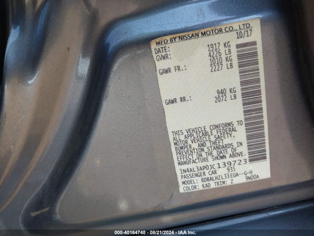 Nissan Altima 2.5 Sr 2018 1N4AL3AP0JC139723 Image 9
