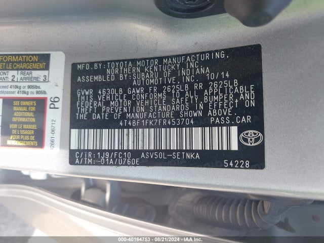 Toyota CAMRY LE 2015 4T4BF1FK7FR453704 Image 9
