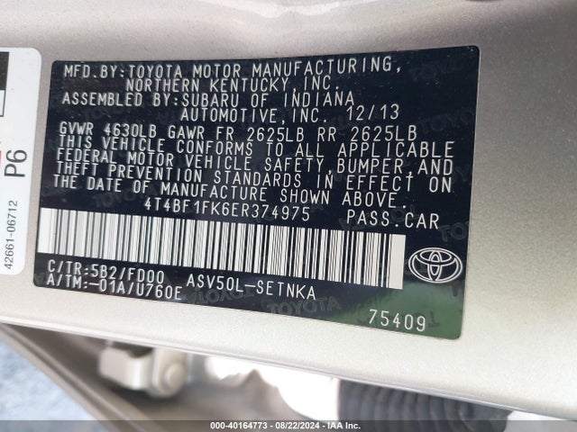Toyota CAMRY LE 2014 4T4BF1FK6ER374975 Image 9
