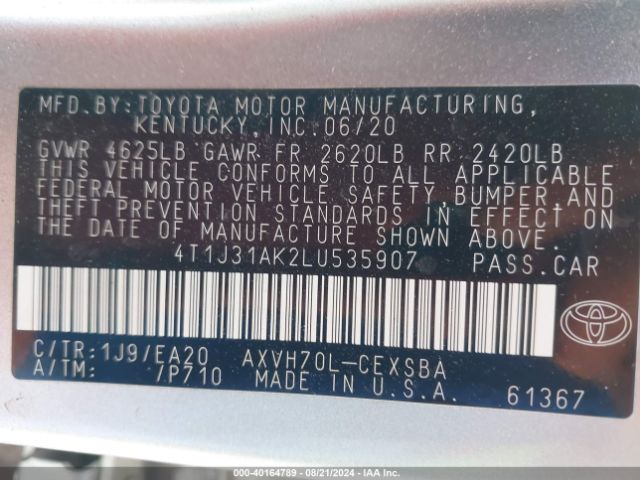 4T1J31AK2LU535907 Toyota Camry Se Hybrid