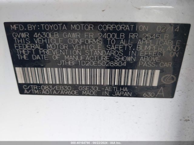 JTHBF1D20E5028804 Lexus IS 250
