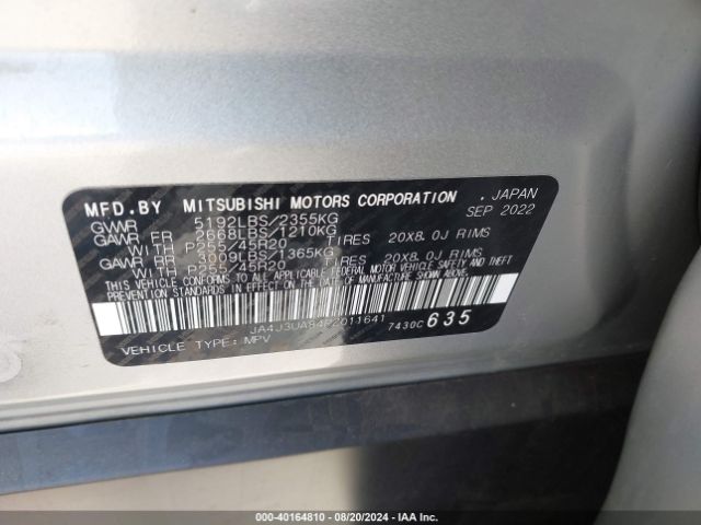 JA4J3UA84PZ011641 Mitsubishi Outlander Se 2.5 2wd/se Black Edition 2wd/se Special Edition 2wd