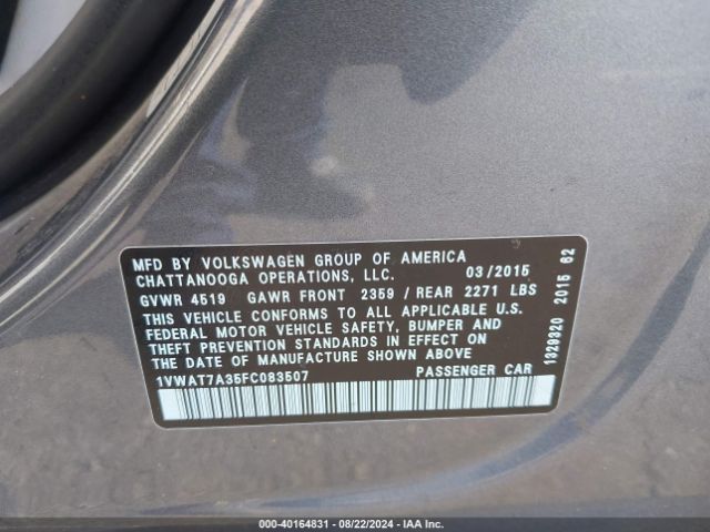 1VWAT7A35FC083507 Volkswagen Passat 1.8t Limited Edition
