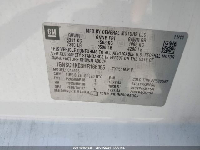 1GNSCHKC3HR166095 Chevrolet Suburban Lt