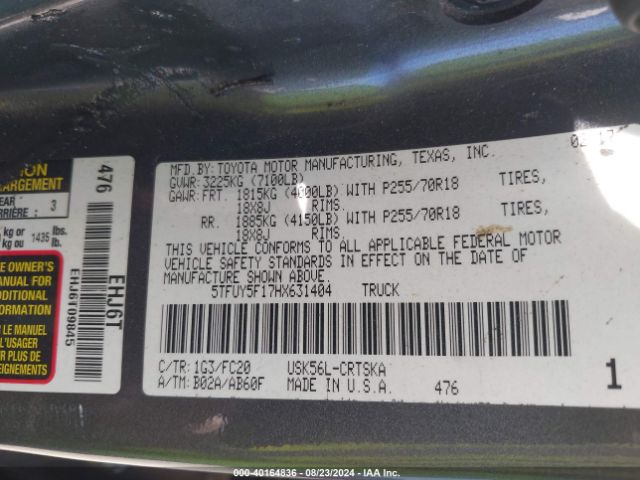 5TFUY5F17HX631404 Toyota Tundra Sr5 5.7l V8