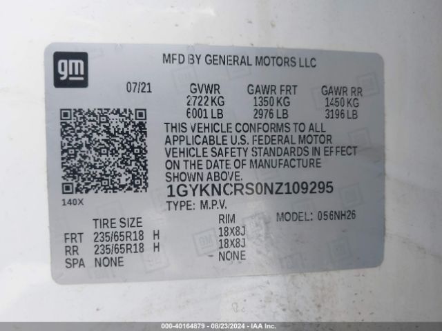 1GYKNCRS0NZ109295 Cadillac Xt5 Fwd Premium Luxury