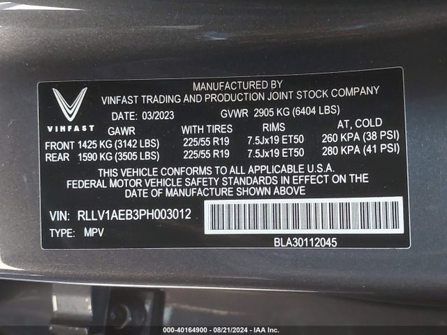 Vinfast Vf 8 Eco 2023 RLLV1AEB3PH003012 Image 9