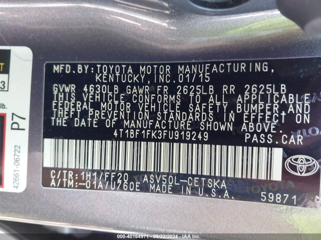 Toyota CAMRY SE 2015 4T1BF1FK3FU919249 Image 9