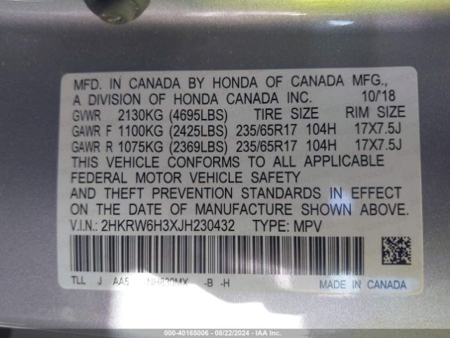 2HKRW6H3XJH230432 Honda CR-V LX