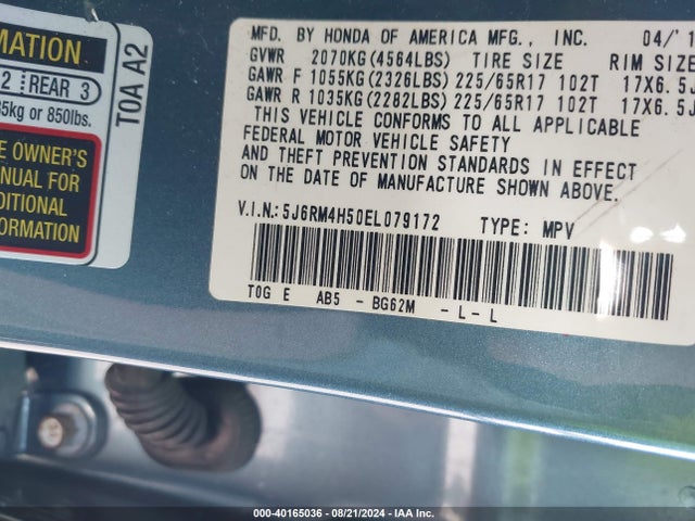 Honda CR-V EX 2014 5J6RM4H50EL079172 Image 9