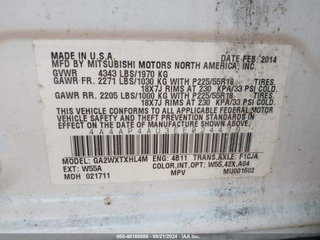 4A4AP4AU3EE024479 Mitsubishi Outlander Sport Se