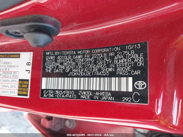 Toyota Prius Three 2014 JTDKN3DU2E1744323 Image 9