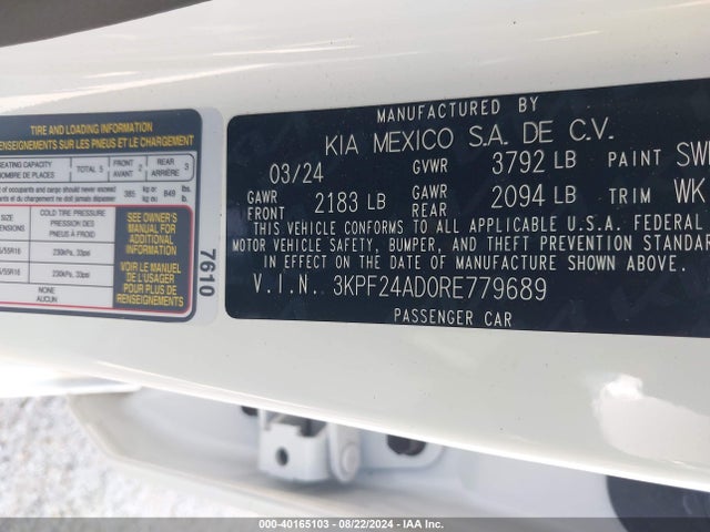 KIA Forte Lxs 2024 3KPF24AD0RE779689 Image 9