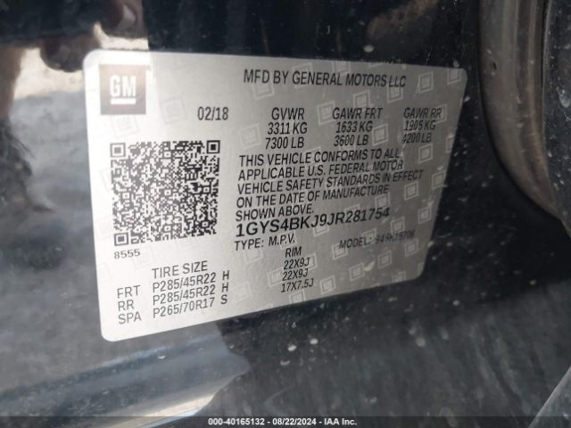 1GYS4BKJ9JR281754 Cadillac Escalade Luxury