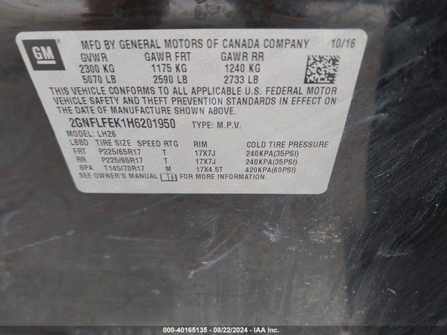 Chevrolet EQUINOX LT 2017 2GNFLFEK1H6201950 Image 9