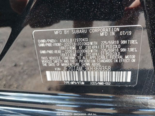JF2GTAMC3KH369358 Subaru Crosstrek 2.0i Limited