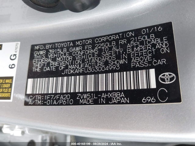 Toyota Prius Two Eco 2016 JTDKARFU3G3004993 Image 9