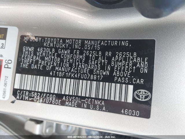Toyota CAMRY LE 2015 4T1BF1FK4FU078817 Image 9