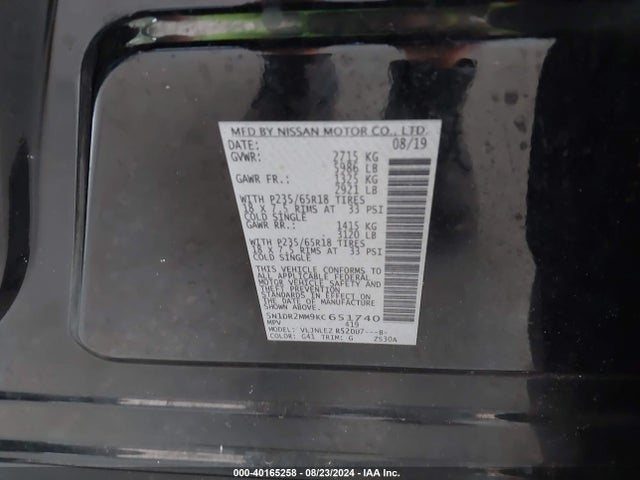 Nissan Pathfinder Sv 2019 5N1DR2MM9KC651740 Image 9