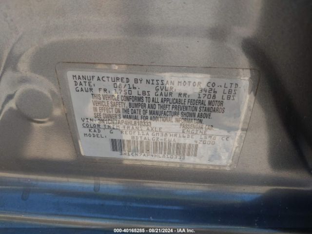 3N1CN7AP4HL810333 Nissan Versa 1.6 Sl