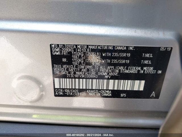 2T3C1RFV9KC008843 Toyota Rav4 Xle Premium