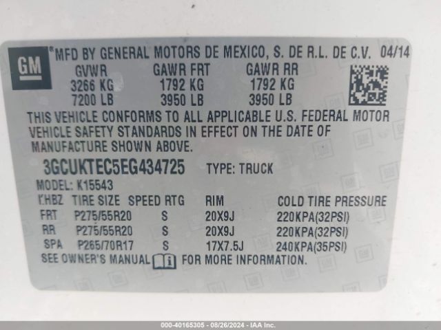 3GCUKTEC5EG434725 Chevrolet Silverado 1500 High Country