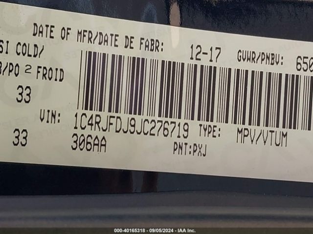 1C4RJFDJ9JC276719 Jeep Grand Cherokee Srt