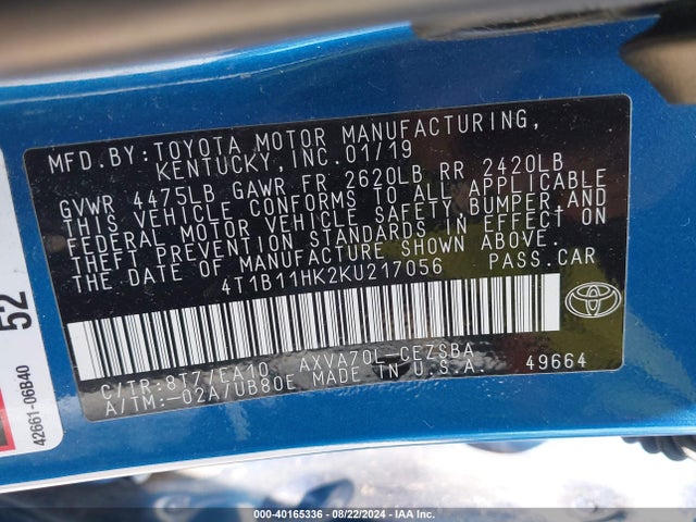 Toyota CAMRY SE 2019 4T1B11HK2KU217056 Image 9